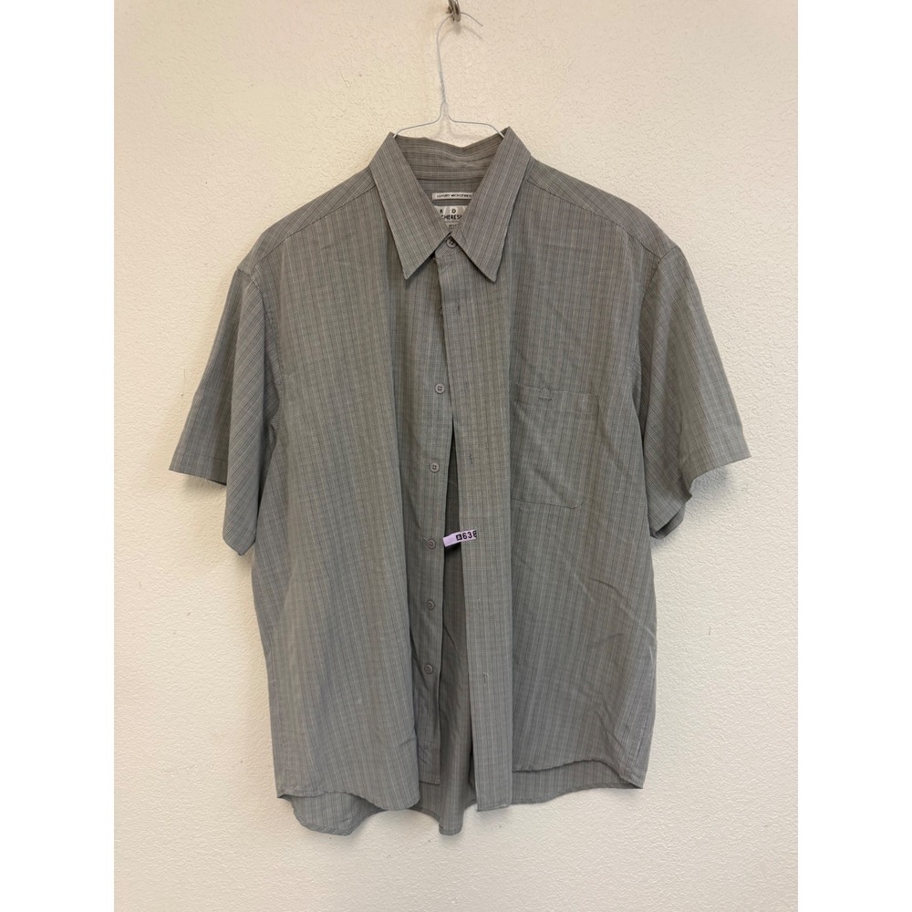 Ron Chereskin Mens XL Grey Microfiber Check Short Sleeve Button Down Shirt